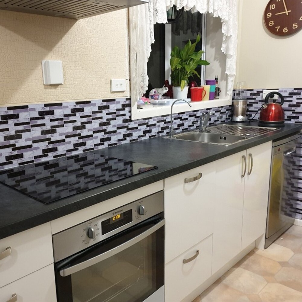 Funlife Waterproof PVC 20x10cm Black and White Marble Diy Removable Wall and Tile Stickers For Bathroom and Tiolet's Decors