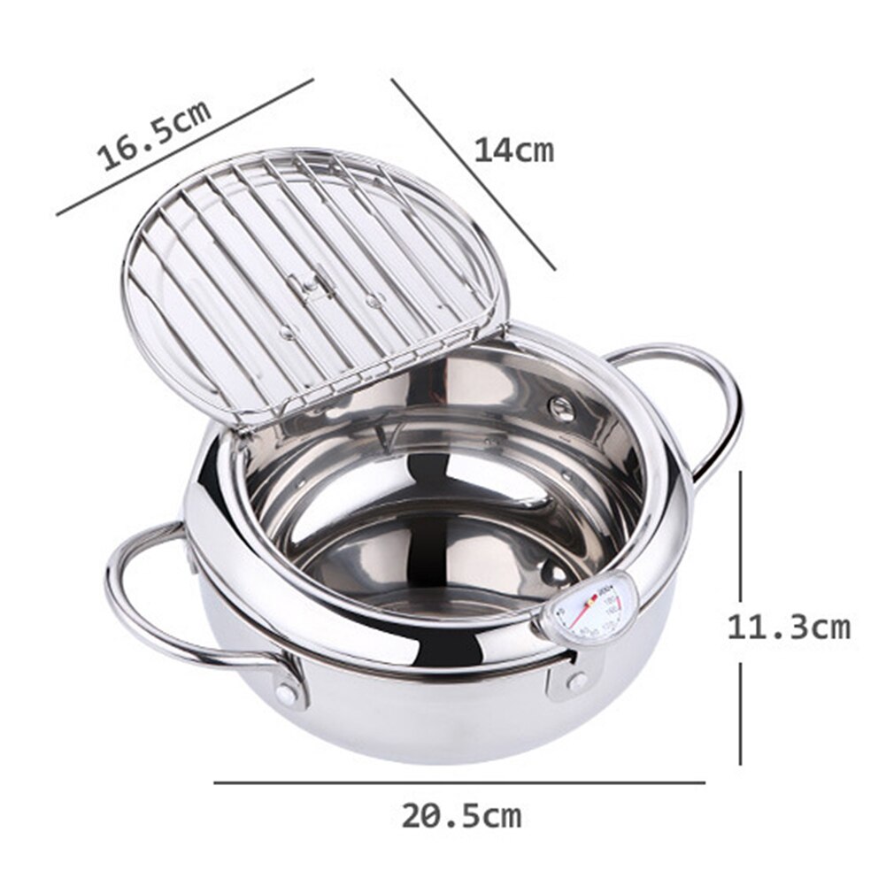 20 24 cm Japanese Tempura Deep Frying Pot with Thermometer and Lid Stainless Steel Kitchen Tempura Fryer Pan Cookware: Style B 20CM