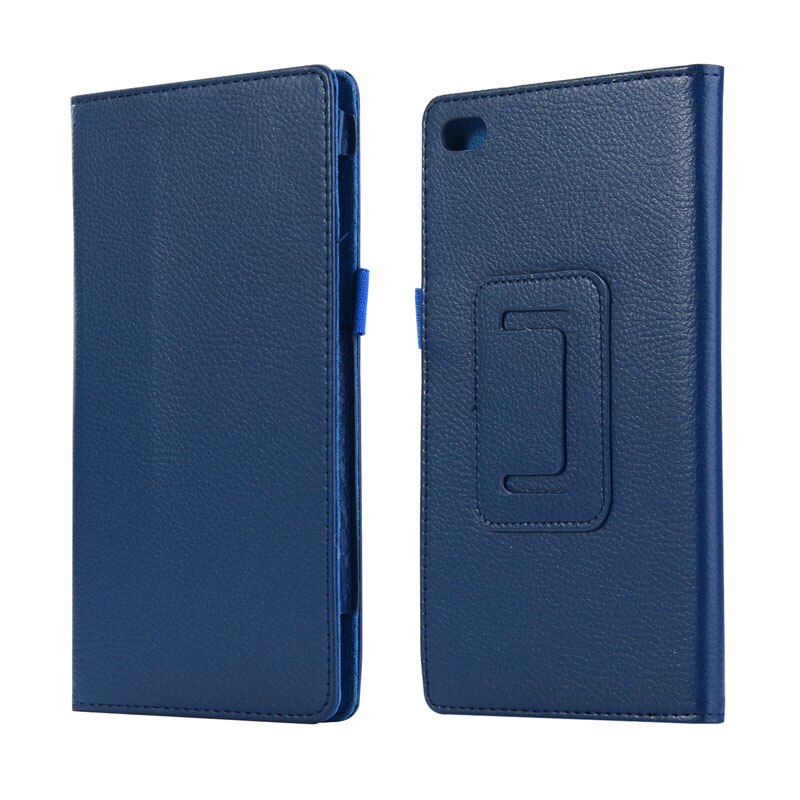 Slim litchi flip stativ pu læder cover funda etui til lenovo tab 7 essential/tab 4 7 essential tb -7304f/ n/x tablet + film + pen: Mørkeblå
