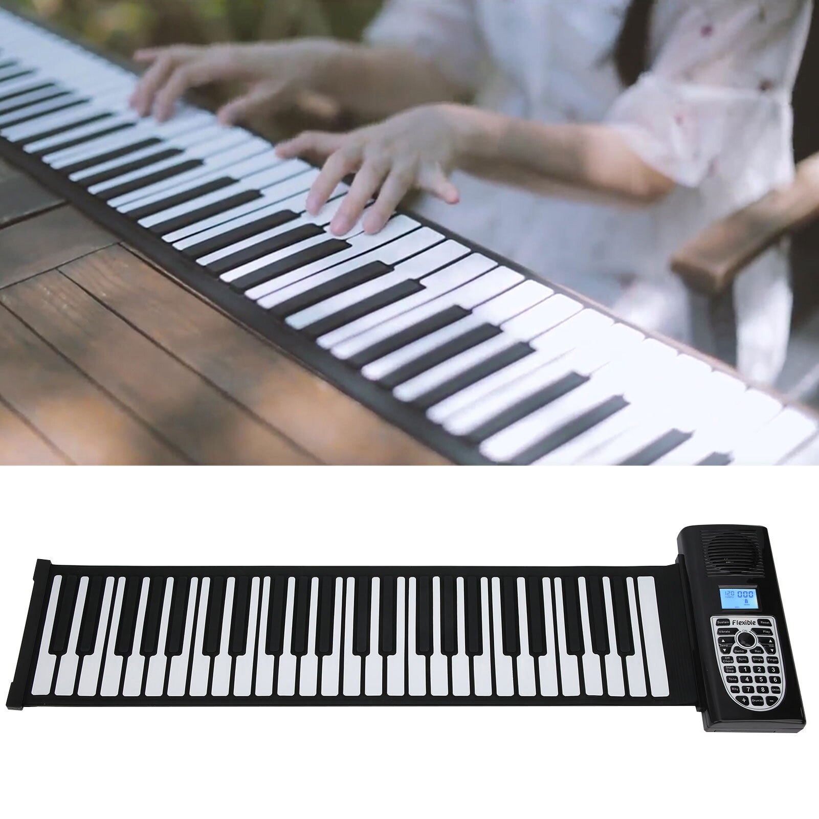 Soft Keyboard Piano 49-Key Roll Up Elektronische Multifunctionele Verdikte Polyfone Siliconen Hand Gerold Piano (Zonder Batterij)