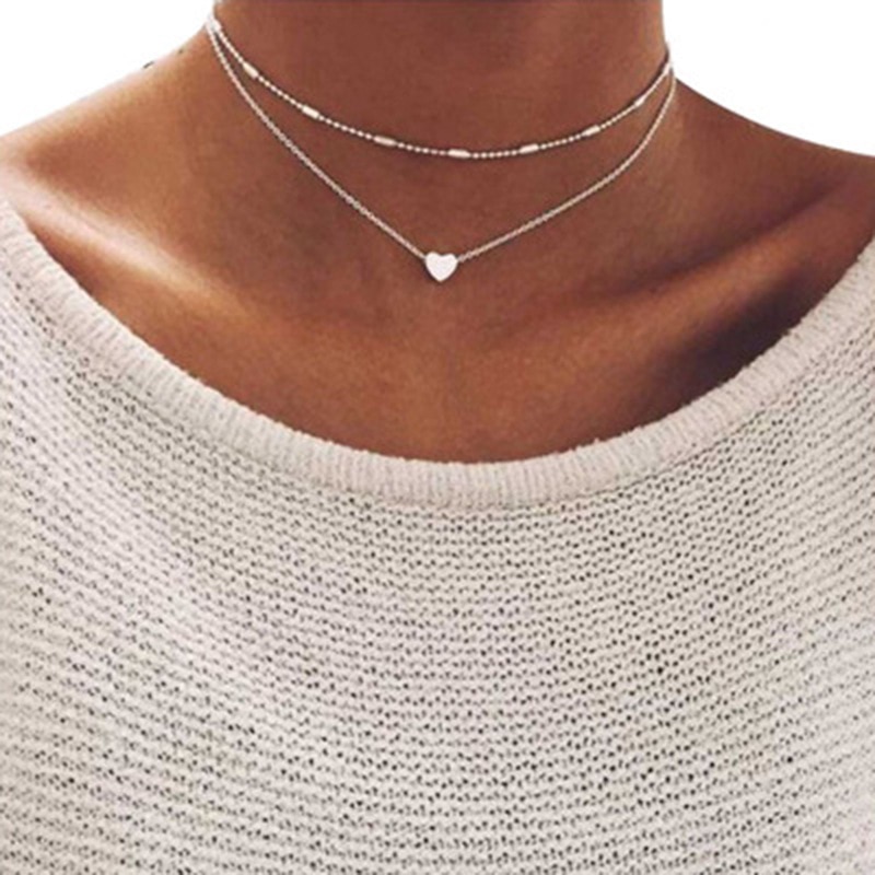 Hot 2021 Hot Lovely Style 2 strati amore cuore collana regolabile multistrato collana girocollo per regalo 2 pz/set