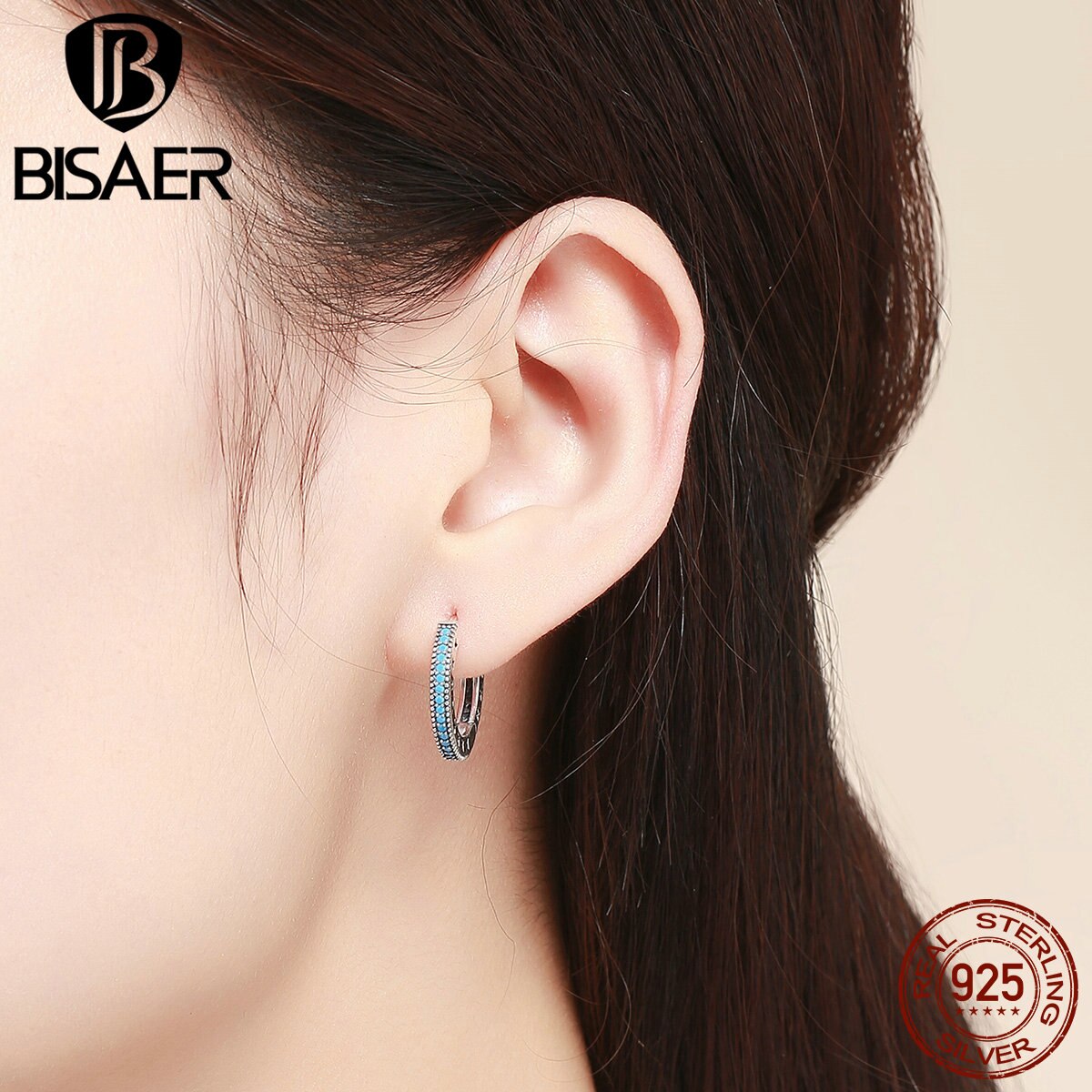 BISAER Brincos 925 Sterling Silber Geometrische Stud Ohrringe für Frauen Runde Kreis Einfache Ohrringe Schmuck Bijoux ECE493