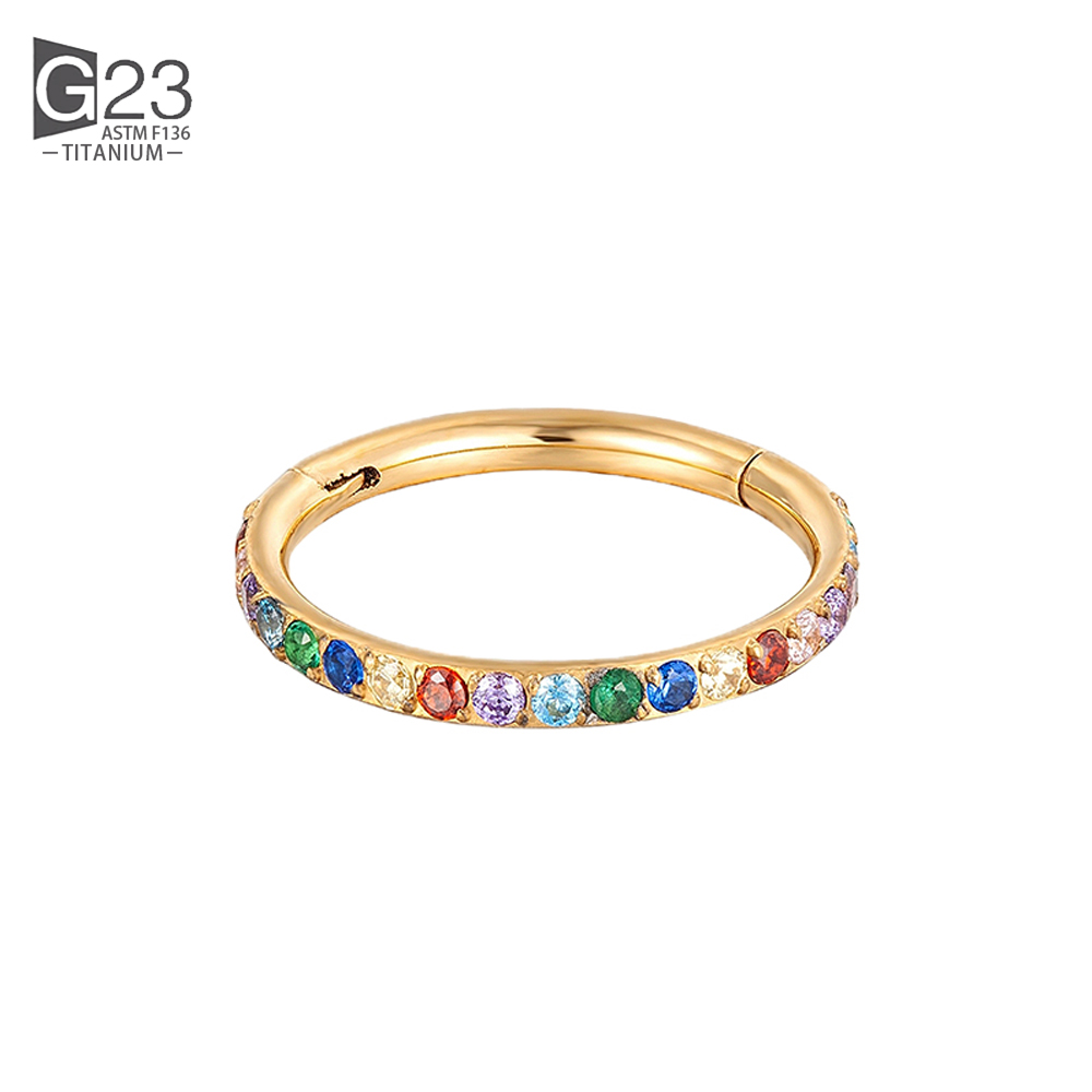 100% G23 anillo de titanio para la nariz para mujer pequeño tabique Nasal cartílago aro pendiente Piercing 16 gramos frontal Lnlaid Rainbow CZ bisagra: Rojo / Bañado en rodio de imitación