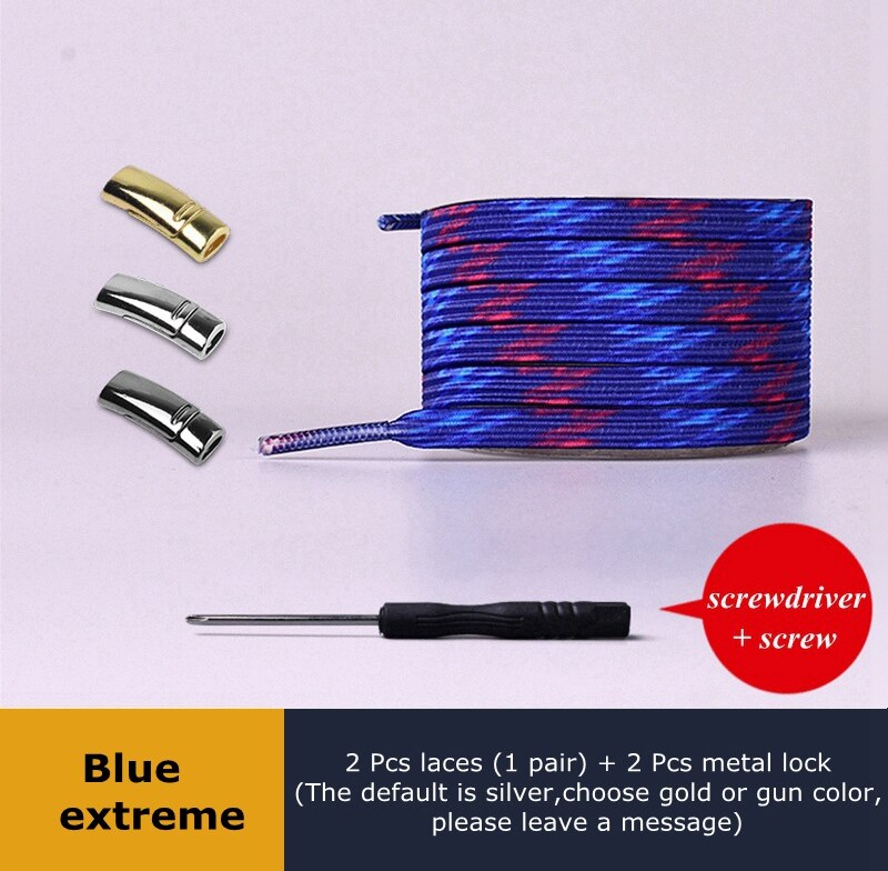 En elastisk uden binde snørebånd sneakers dovne snørebånd børn voksen sikkerhed hurtig flad snørebånd magnetisk metallås udendørs fritid: Blå ekstrem