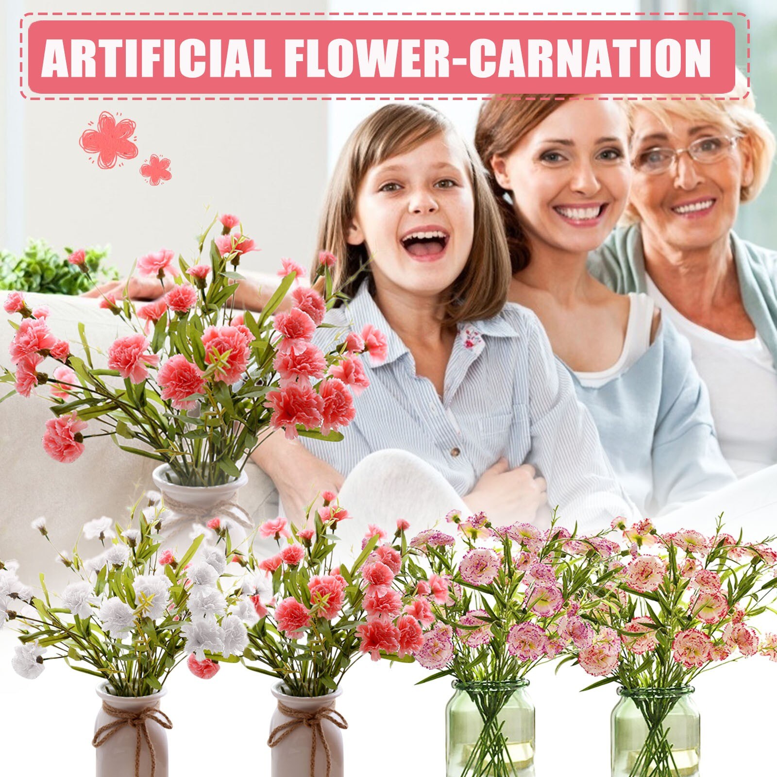 1PCS Artificial Flower Carnation 6 Heads Home Decoration, Mother's Day Feat