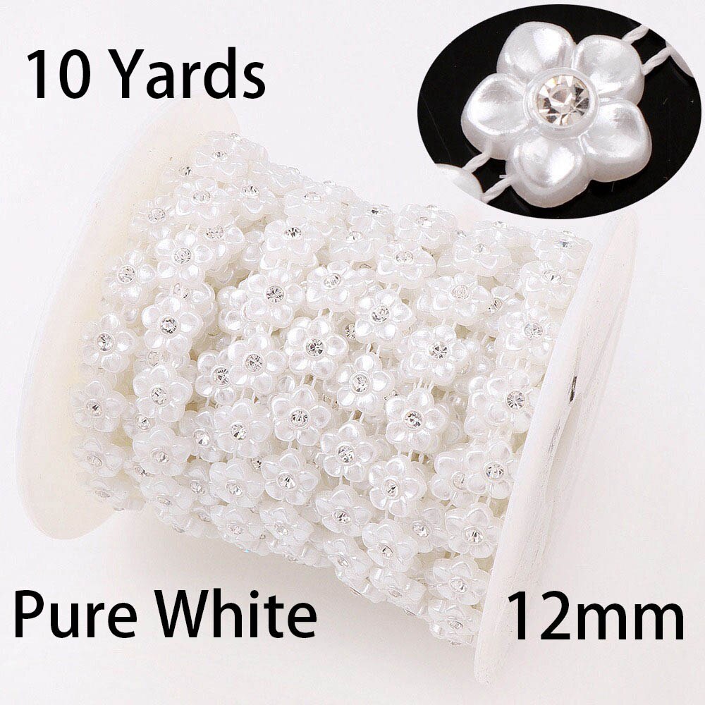 1 rulle pärlkedja 10 yards blomma form abs plast strass smycken kedjor bröllopsklänning hantverk kvinnor kläder material: Aa133