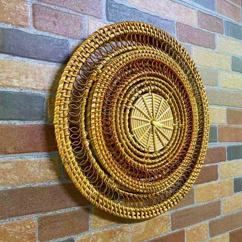Panier mural suspendu fait à la main en rotin tissé naturel, plateau décoratif rond, bol Boho pour la maison, salon cuisine