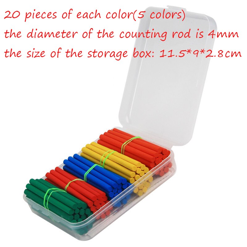 Caja de ayuda para enseñanza de matemáticas, palo de contar de madera, aritmética, figura geométrica, pieza redonda WYW, 100/50 piezas: 100 round stick