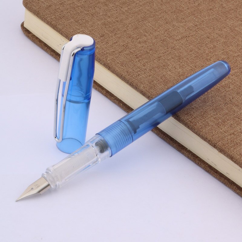 1 pc asas escritório cor transparente roxo prata aço inoxidável nib caneta fonte: Transparent blue