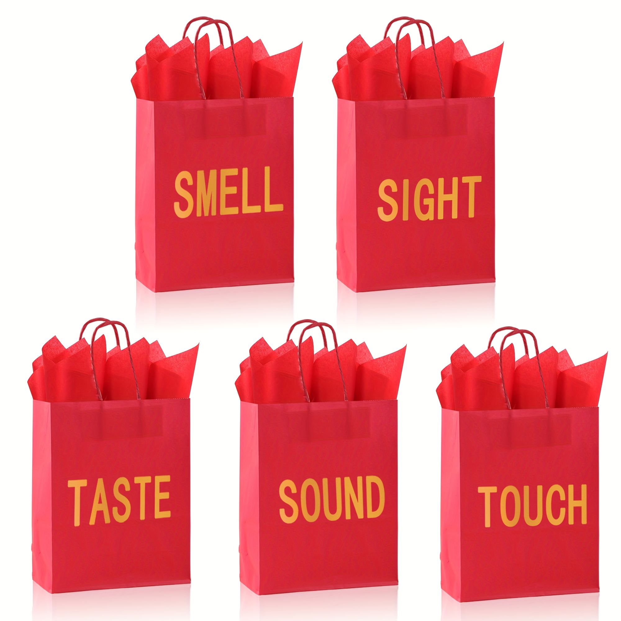 5 sensorische cadeauzakjes voor hem/haar, bevat 5 papieren handdoeken, papieren zak met handvat, Valentijnsdag, verjaardag, huwelijksverjaardag: Rood