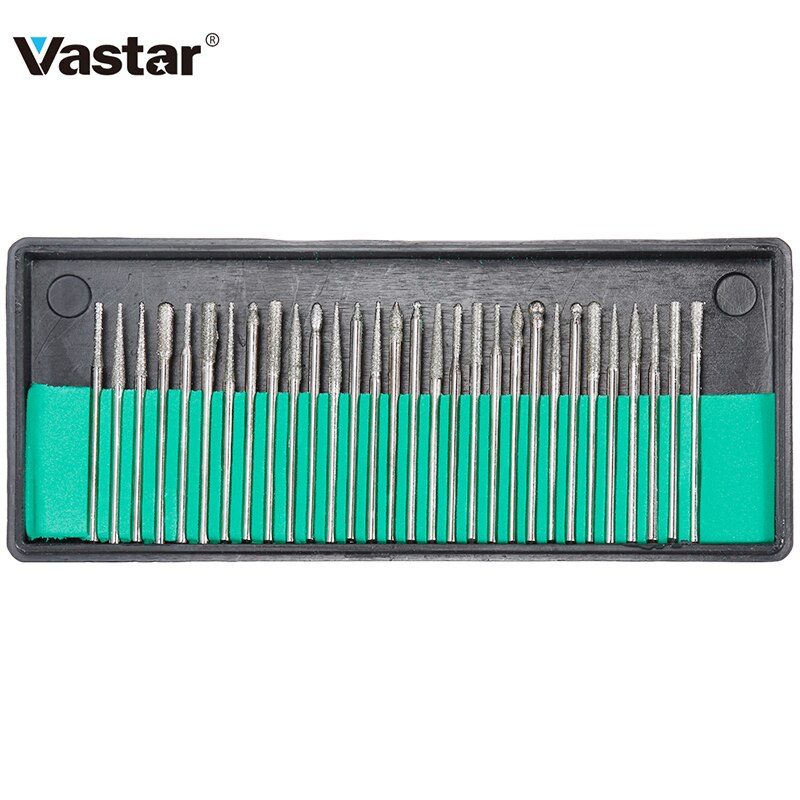 Vastar 30pcs 3mm Shank Diamond Burs Set With Box For Dremel Electric Grinder Power Tool Accessories Abrasive Tools