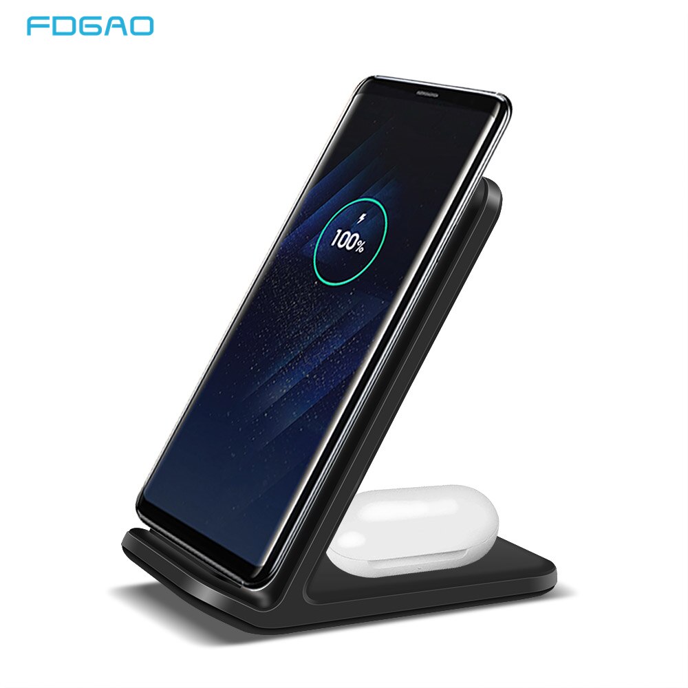 FDGAO Qi Inductive Wireless Charger 15W QC 3.0 Fast Charging Station for iPhone 12 11 XR XS X 8 Plus Samsung S20 S10 Galaxy Buds