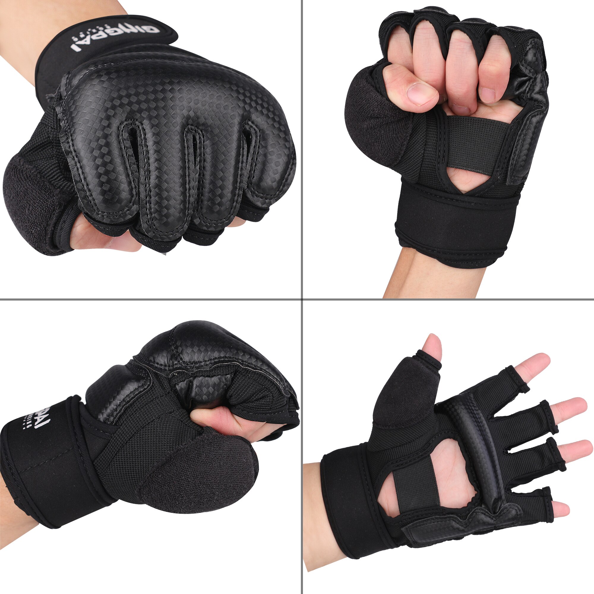 Guantes de Taekwondo para niños y adultos, protectores de manos de medio dedo para Karate, boxeo, MMA, saco de boxeo, negro, WTF