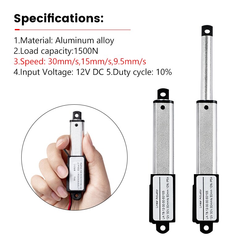 Aluminum Alloy 1500N 30mm Stroke Micro Linear Actuators Linear Actuator DC 12V Electric Mini Linear Motor 30mm/s 15mm/s 9.5mm/s