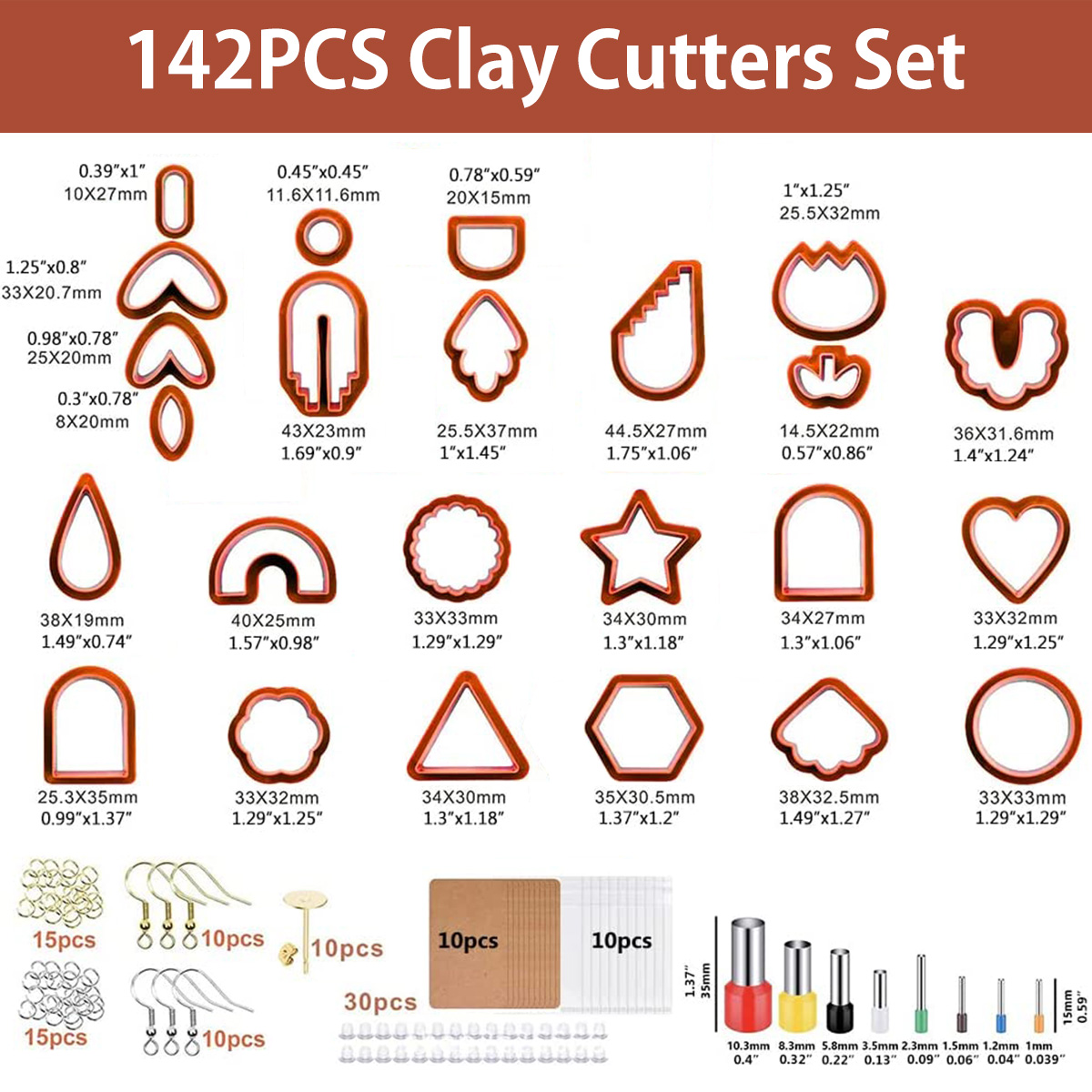 Set van 24/142/193 polymeerklei uitstekers, plastic klei oorbellen uitsteker, roestvrijstalen doe-het-zelf sieradenmal, accessoires voor het maken van oorbellen