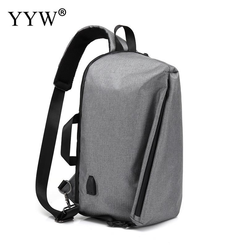 Yyw casual masculino estilingue saco com interface usb caixa crossbody bolsa preto mensageiro grande saco multifuncional sacos de peito: gray