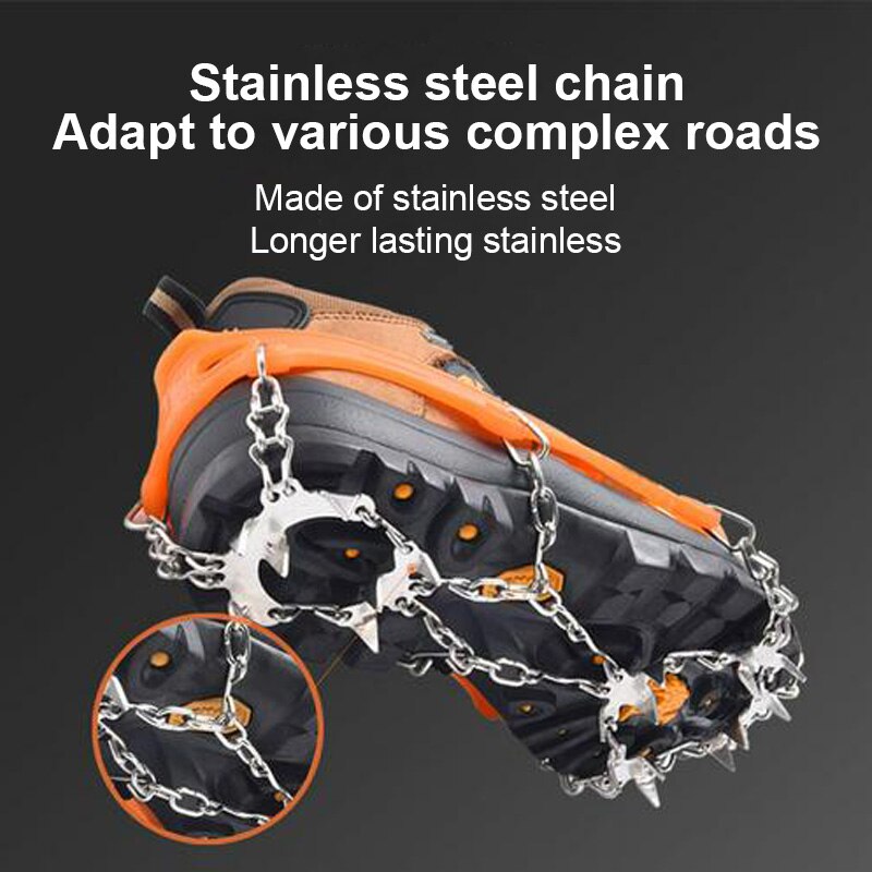 Micro calzado con pinchos para escalada, sistema de tracción de hielo, crampones antideslizantes de seguridad, 19 garras y dientes, accesorios de acampada: Orange L