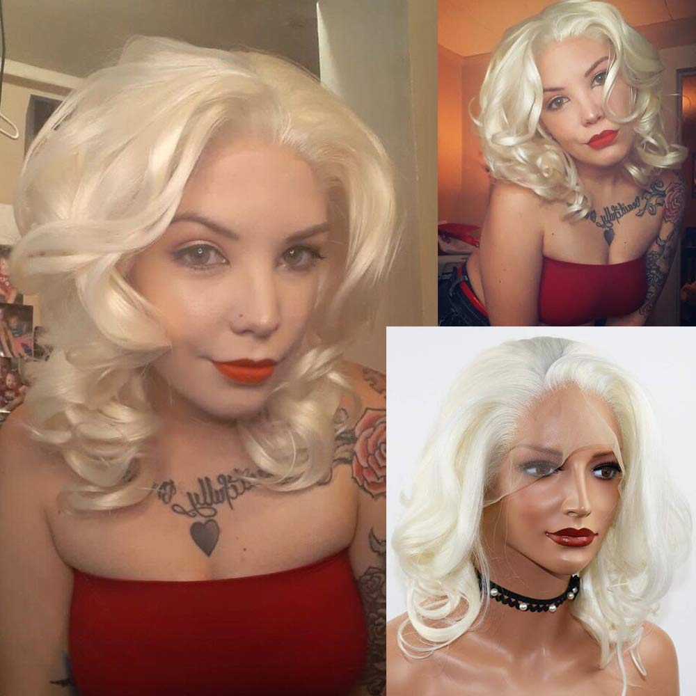 Fantasy Schoonheid Korte White Platinum Blonde Hittebestendige Haar Blonde Synthetische Lace Front Pruik Voor Vrouwen Side Deel