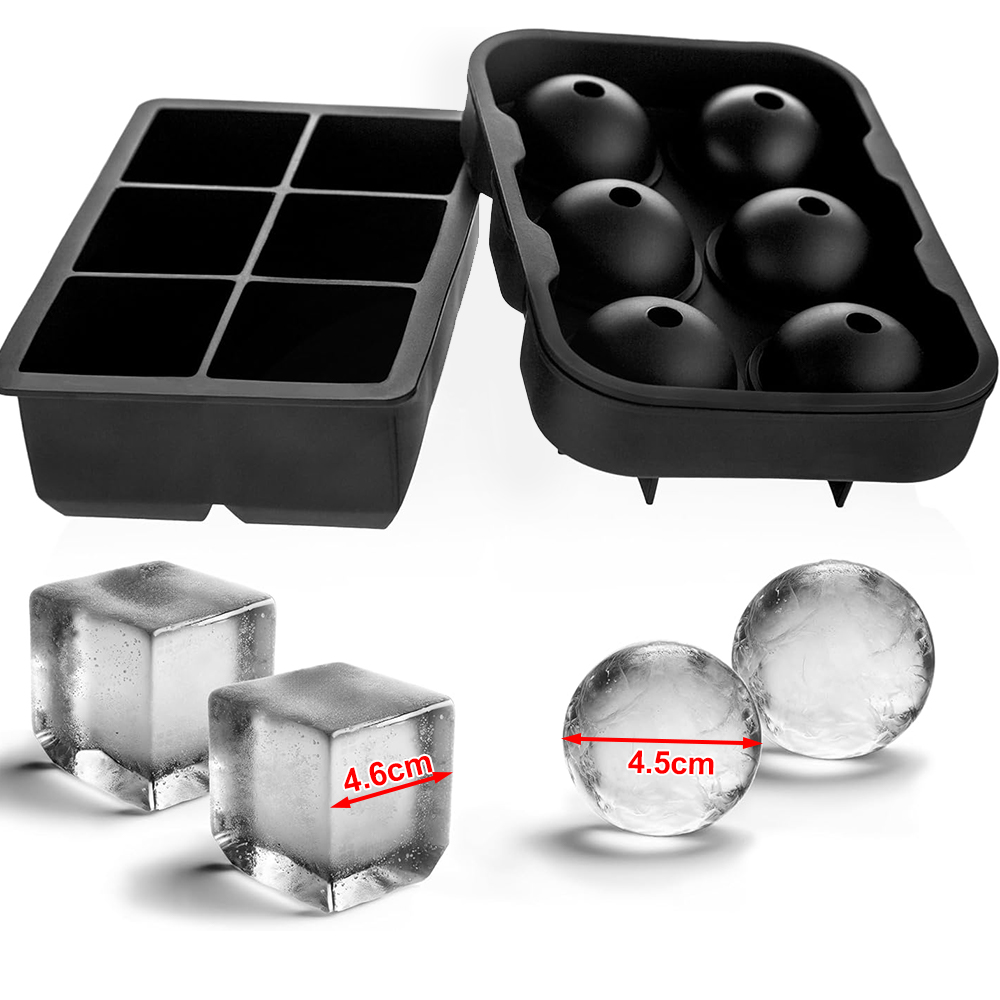 Grote ijsblokjesvormen Set Siliconen Whiskey Ice Cube Ball Mold Ronde vierkante trays voor cocktails Bevriezen zelfgemaakte Iced Drink Barbenodigdheden