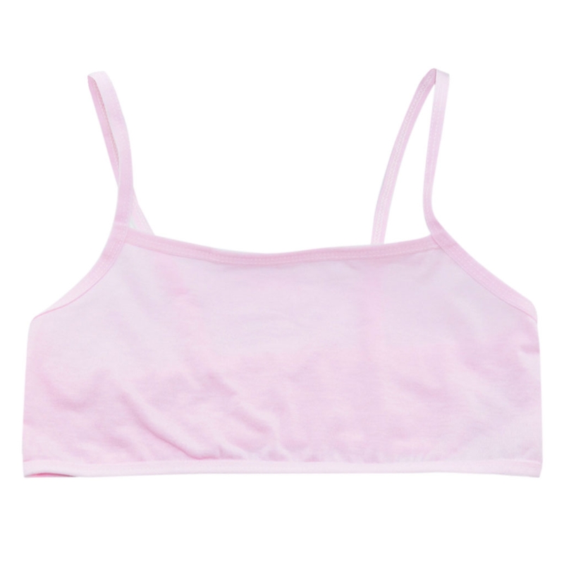 Puberty Teenage Girl Cotton Underwear Student Brassiere Training Bra Solid Color: Pink