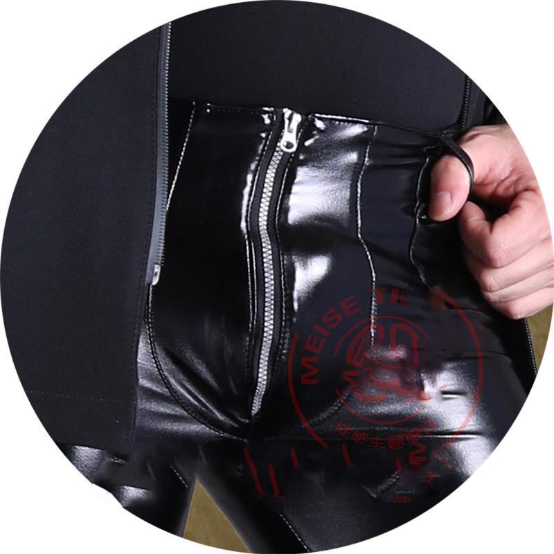 Män & #39 ;s punkstil scenprestanda leggings i konstläder coola ljusa latex ammoniak stretch snäva pennbyxor motorcykelbyxor