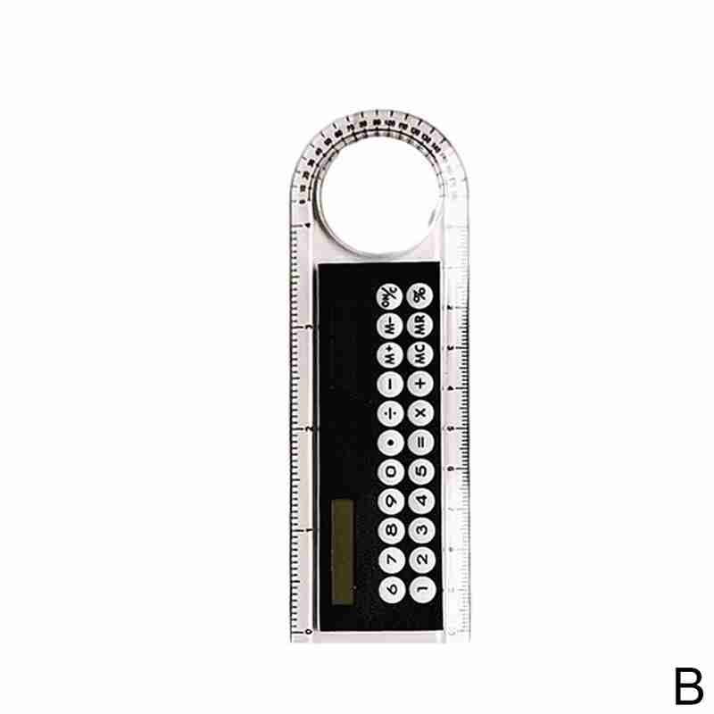 Mini Ultra-thin Straight Ruler With Solar Calculator Supplies Magnifier 10cm Office Calculator Multifunction School I7B8: black