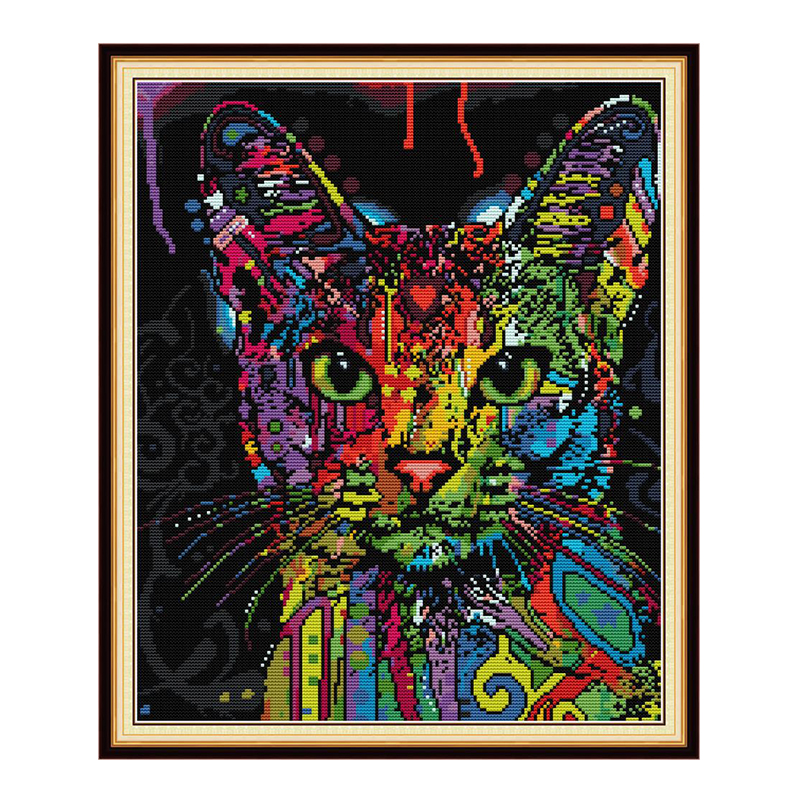 Färgglada katt 2 korsstygn kit aida 14ct 11ct count print canvas korsstygn handarbete broderi diy handgjorda