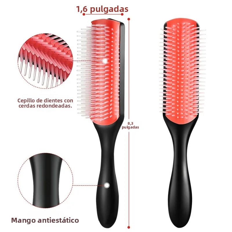 Cepillo de pelo desenredante de 9 filas, cepillo desenredante, masajeador del cuero cabelludo, peine húmedo recto para mujeres y hombres, cepillo de pelo rizado de salón