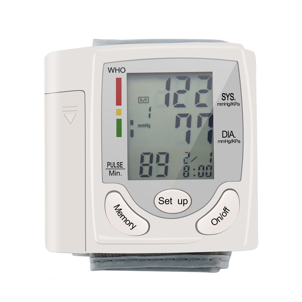 Auto lcd digital overarm blodtryksmåler håndled bp hjemme hjerteslag pulsmåler med manchet sundhedspleje instrument