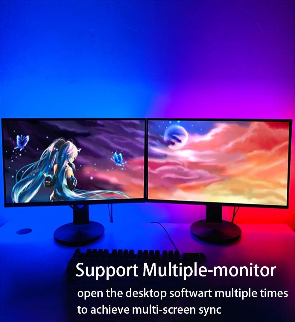 PC Gaming Monitor Screen Smart Sync LED Strip Light Immersion RGB LED Backlight for Windows Music Sync Ambient Gaming Room Setup