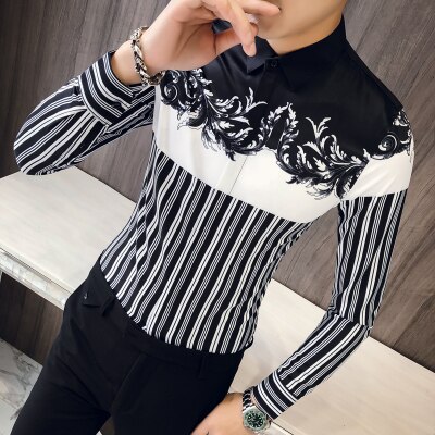 Mannen Shirt Brand Slim Fit Casual Print Sociale Shirts Jurk Lange Mouwen Koreaanse Gestreepte Shirts Mannen Kleding: Chinese Size XXXL