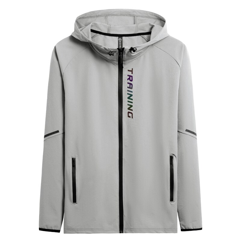 Veste de sport à capuche pour hommes, sweat-shirt d'entraînement, Jogging, Fitness, séchage rapide, manches longues, manteau respirant: grey / XXL