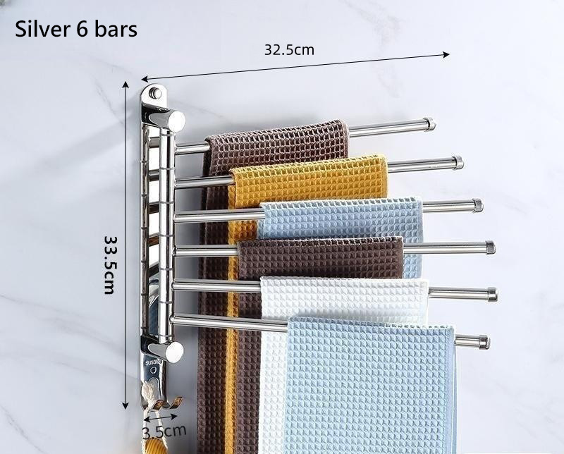 Rotierender Handtuchhalter aus Edelstahl 304, kein Stanzen, Handtuchhalter, Doppelstange, Multi-Stange, Badezimmer-Handtuchhalter, Hängestange: Licht Grau