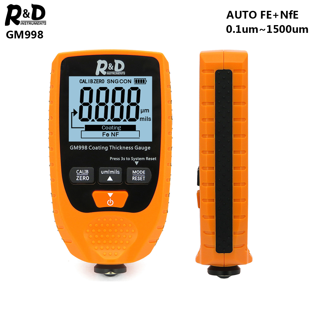 R & D GM998 gris voiture peinture revêtement jauge d'épaisseur galvanoplastie métal revêtement testeur d'épaisseur mètre 0-1500um Fe & NFe sonde: Orange