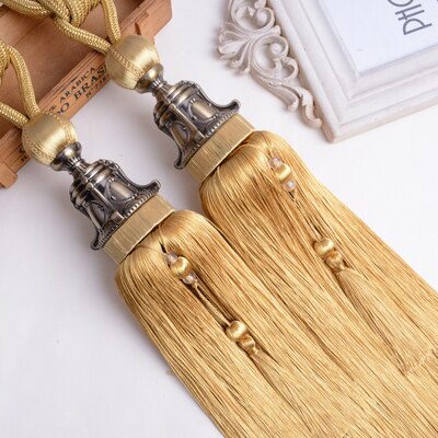 Europa 2 stuks gordijn kwasten franje borstel banden strikken hangende bindtouwen riem gesp haak houder gordijn accessoires strik: Goud