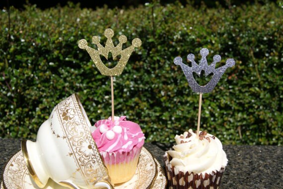 Glitter kroon cupcake toppers Great Gatsby party decor voor gunsten bruiloft verjaardag voedsel picks24pcs