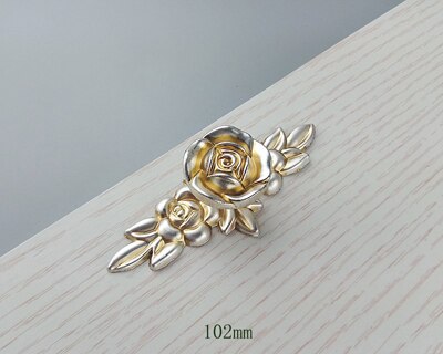 Antik sølv rose blomsterhåndtag køkkenskabe skydedør trækker skuffeknop garderobeskab push pull håndtag: 102mm