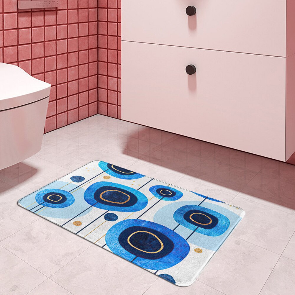 Felpudo de mármol azul para baño, alfombra rectangular suave para cocina, hogar, sencilla, absorbente de flores, tapete para puerta