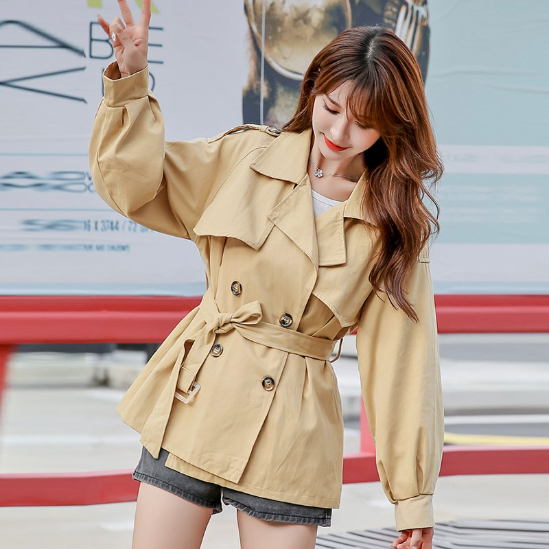 Kvinder trenchcoat khaki kort afslappet koreansk tidligt efterår stil lille vindjakke talje bælte outwear jakke frakke kvinder