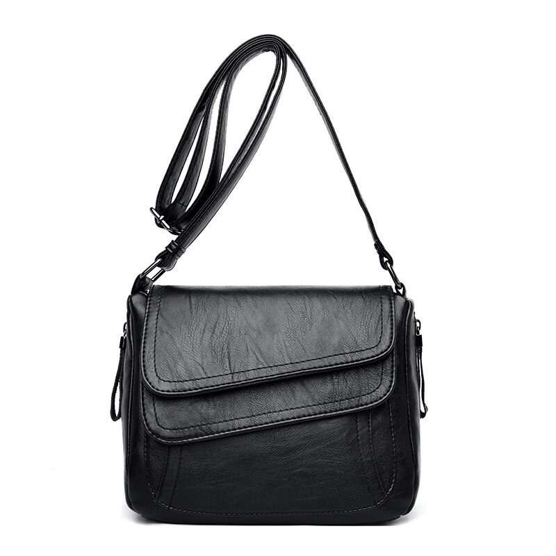 Retro Pu Lederen Schoudertassen Voor Vrouwen Casual Effen Kleur Laag Luxe Mode Crossbody Tassen: Black