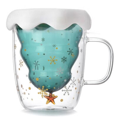 ins glass kopp juletre dobbel vegg glass vann kopp 300ml til jul låve elskers: Med deksel