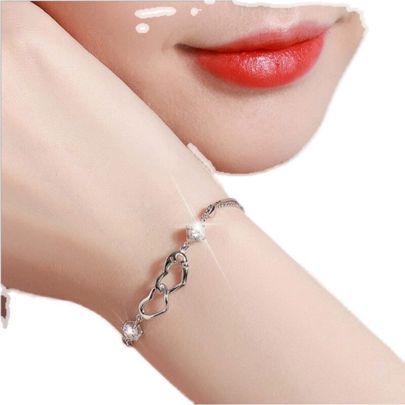 Jewelrytop 925 Sterling Zilveren Classic Crystal Heart Armbanden Bedels Voor Vrouwen Party Bruiloft Sieraden
