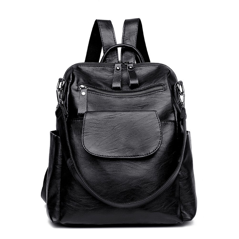 Vrouwen Zwarte Rugzak Lady Satchel Reizen Schooltas Vrouwelijke Pu Lederen Schoudertas Solid Bagpack: Default Title