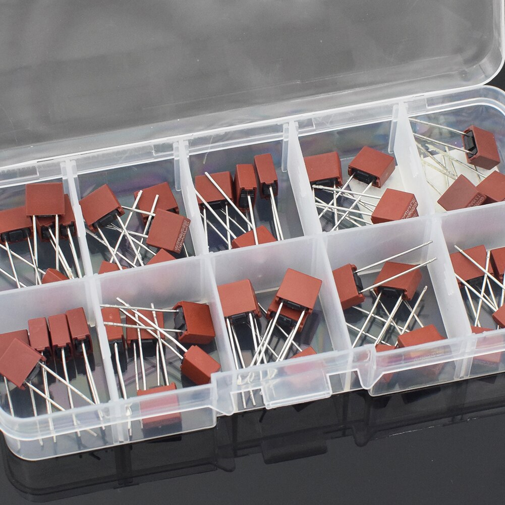 50 stk / kasse brugt diverse blandesæt 0.5a 1a 1.25a 1.6a 2a 2.5a 3.15a 4a 5a 6.3a 10 slags firkantet sikring plast 392 elektrisk almindeligt