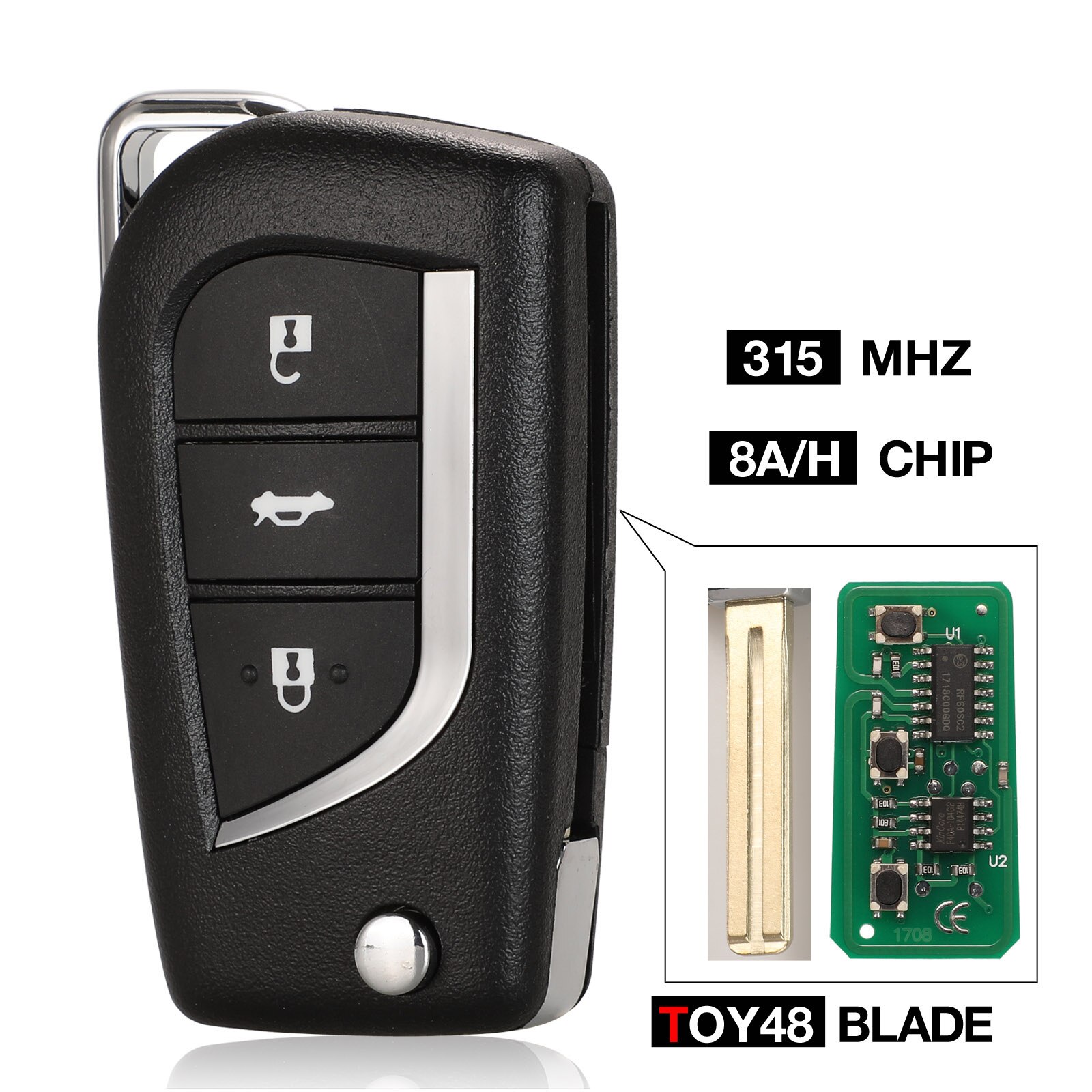 kutery 315mhz H Chip Flip Remote Car Key Fob for Toyota Corolla Levin Toyota Auris /: TOY48 BLADE