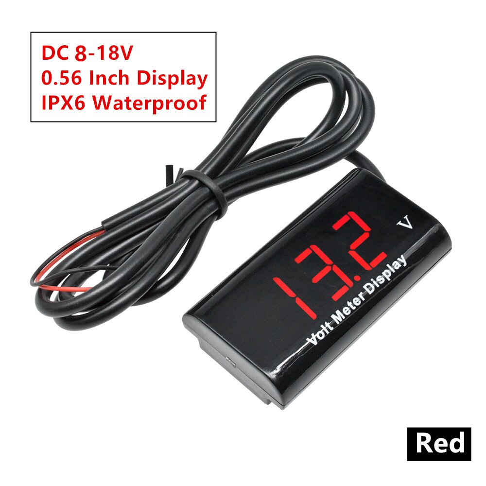 Dc 8-18v ipx 6 vandtæt digitalt voltmeter til bilmotorcykel 12v 0.56 tommer led display volt monitor spændingsmåler tester 0-100v: Rød 8-18 vdc