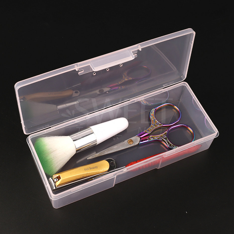 Caja de almacenamiento para decoración de uñas, organizador de piezas de uñas, contenedor de plástico cuboide rosa transparente, estuche de embalaje para lima de cepillos de uñas, herramientas de manicura