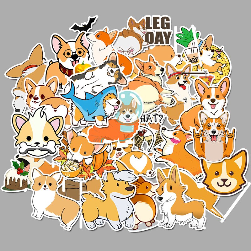 50 PCS Welsh Corgi Pembroke Cartoon Stickers Cute Animals Dog For Suitcase Cool Laptop Stickers Skateboard Waterproof Sticker