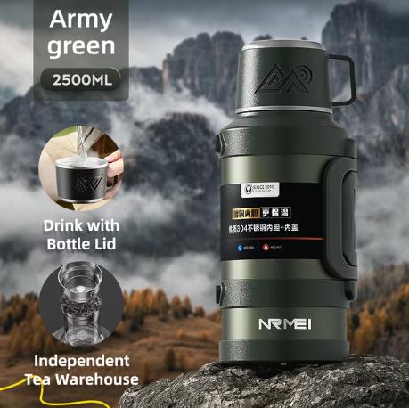 Stainless Steel Insulated Water Bottle with Handle Outdoor Portable Large Capacity Thermos Bottle,Keep and Cold for 72H: PURPLE