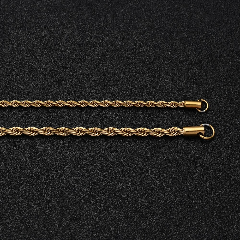Collar de cadena de giro de oro Chapado en acero inoxidable para hombre y mujer, de 3MM, 316L, de bisutería, precio bajo